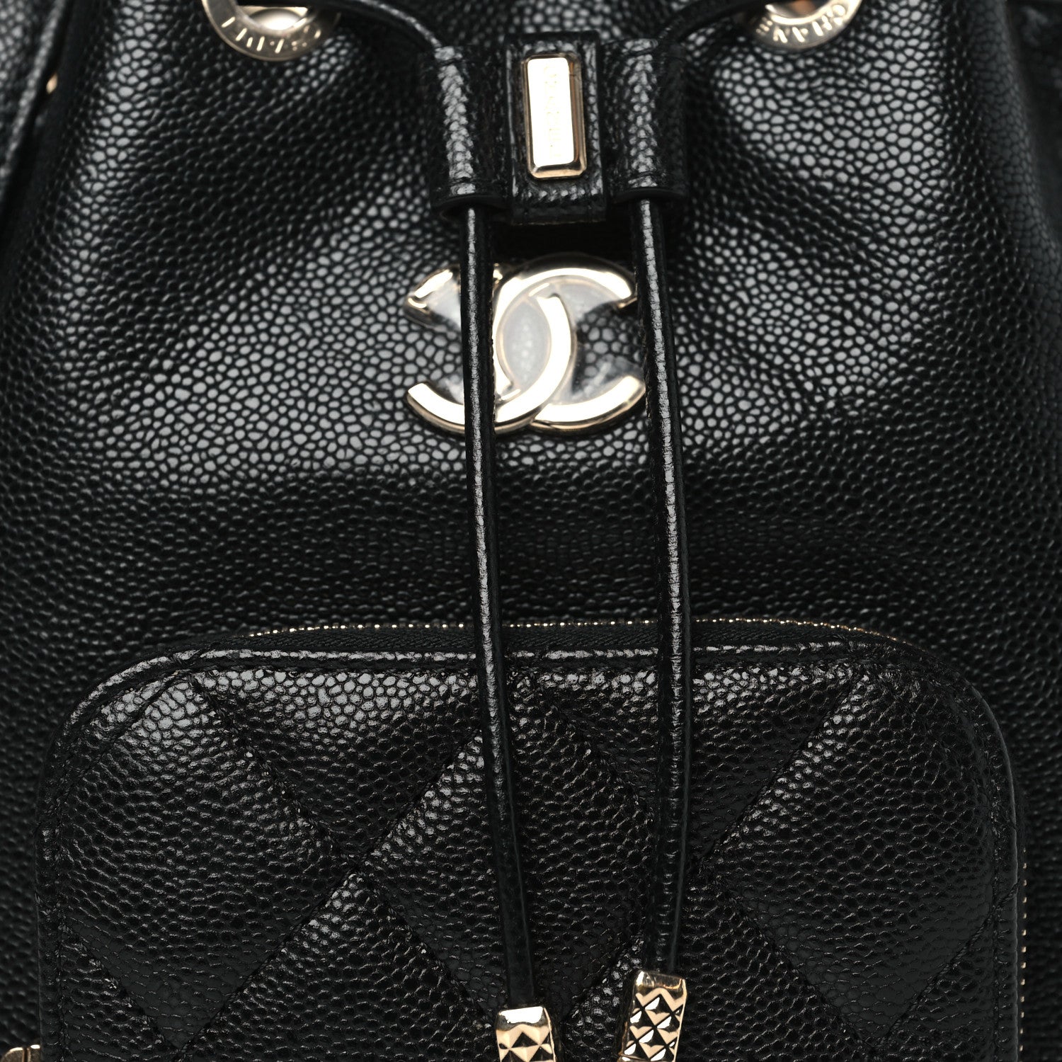 Chanel Caviar Quilted CC Pocket Bucket Bag Black 8 of 10