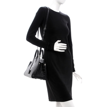 Saint Laurent Calfskin Crocodile Embossed Small Cabas Rive Gauche Black 2 of 12