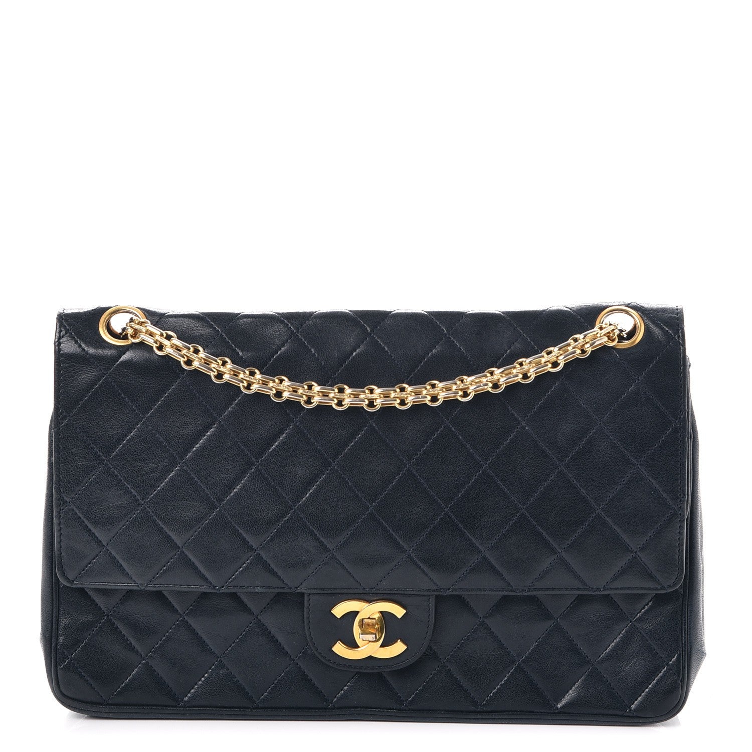 Chanel Lambskin Medium Mademoiselle Chain Double Flap Navy 1 of 7