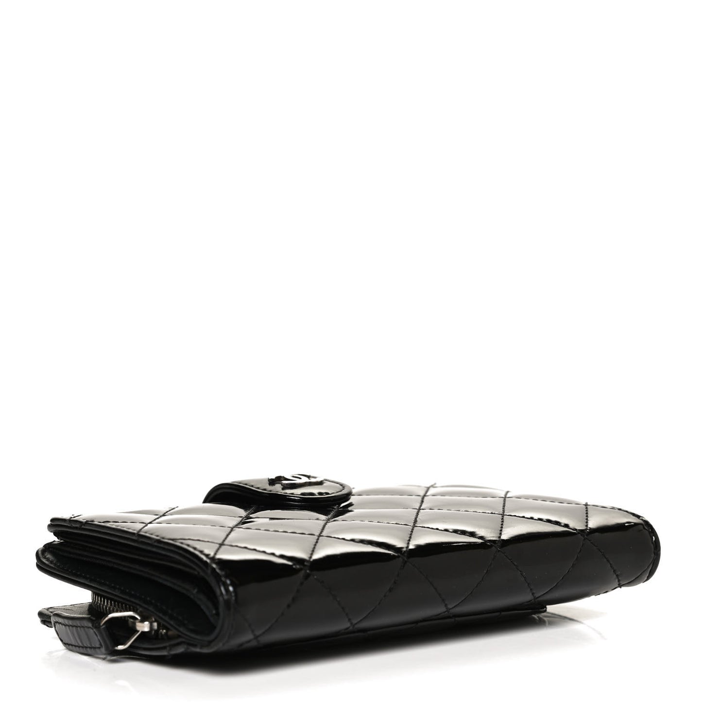 Patent Quilted Zip Pocket Wallet Black