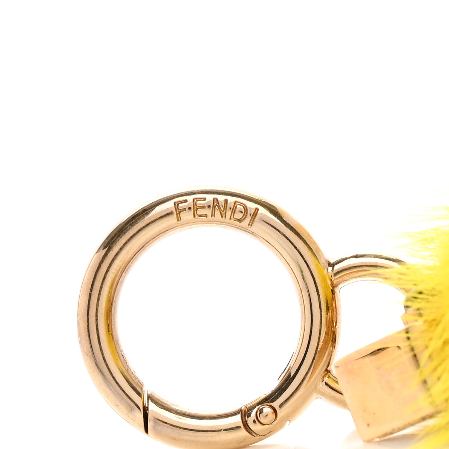 Fendi Metal Mink Fur Stone Monster Eyes Mini Pom Pom Bag Charm Yellow 5 of 5
