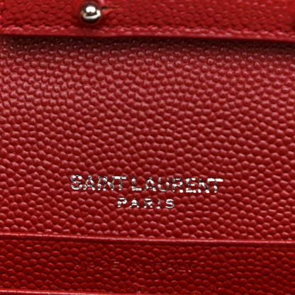 Saint Laurent Grain De Poudre Matelasse Chevron Monogram Chain Wallet Red 5 of 9
