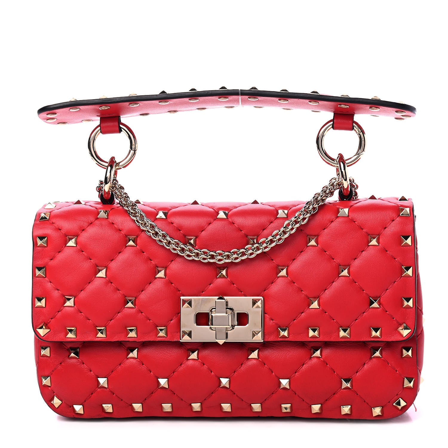 Valentino Garavani Lambskin Small Rockstud Spike Shoulder Bag Red 1 of 4