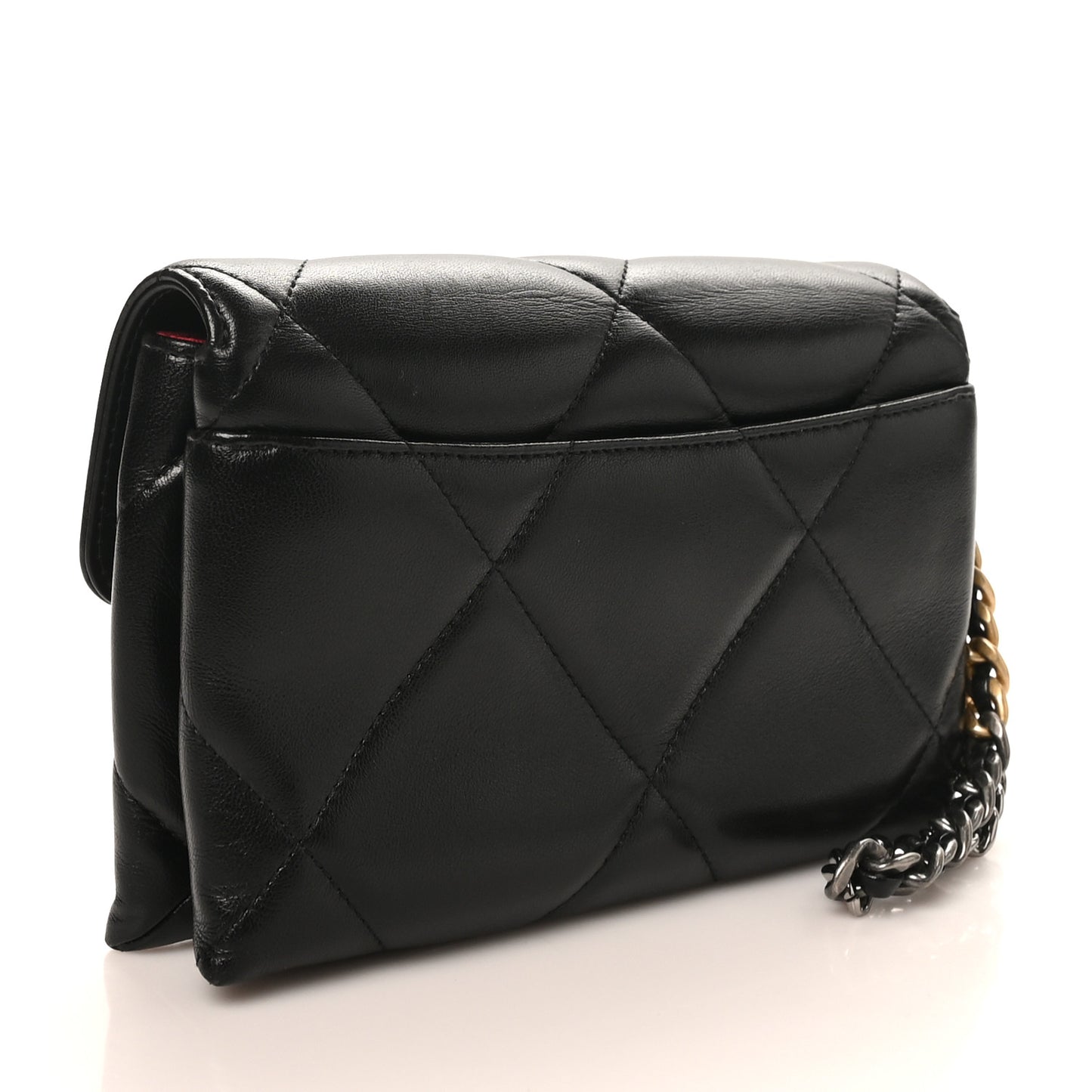 Lambskin Quilted Chanel 19 Flap Clutch Black