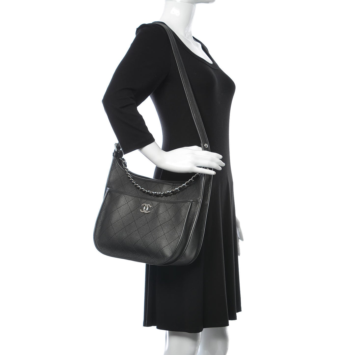 Calfskin Quilted Large Jungle Stroll Hobo Bag Black