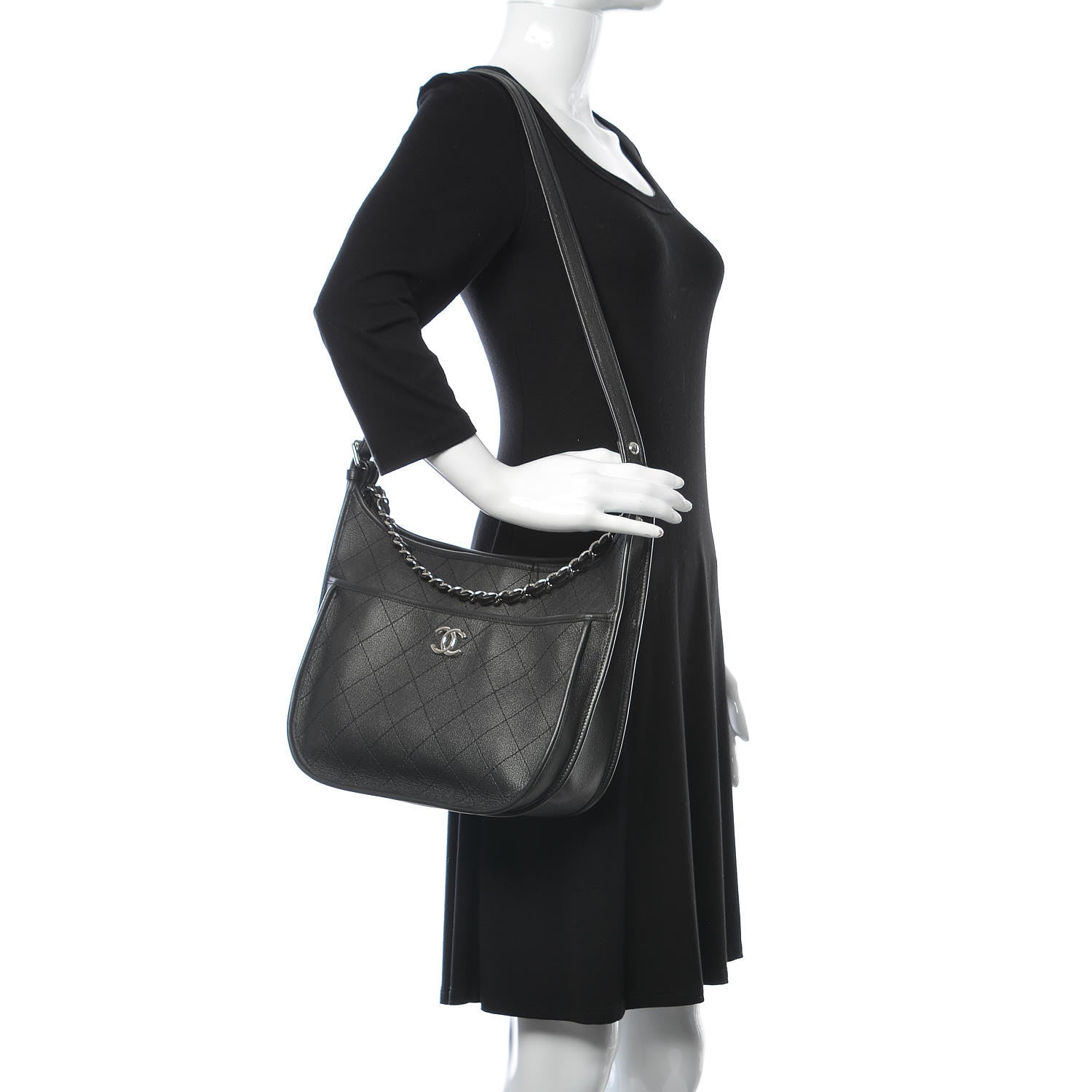 Chanel Calfskin Quilted Large Jungle Stroll Hobo Bag Black 2 of 10