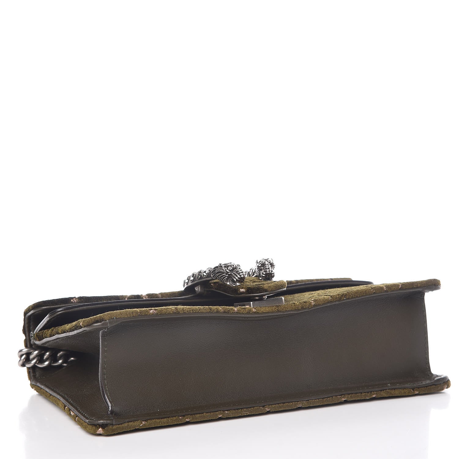 Gucci Velvet Moon Calfskin Crystal GG Monogram Small Dionysus Shoulder Bag Dark Olive Rose Gold 4 of 11