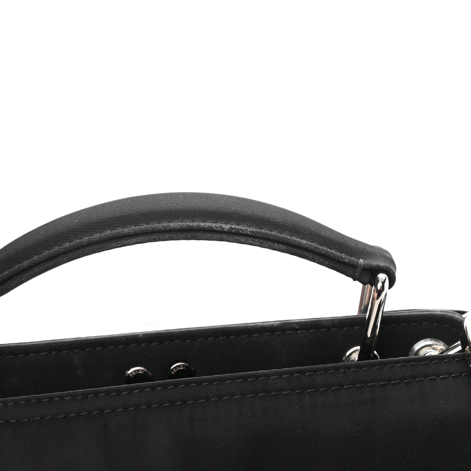 Fendi Nylon Vitello Cover Logo Embossed Mini Peekaboo I SEE U Satchel Black White 17 of 17