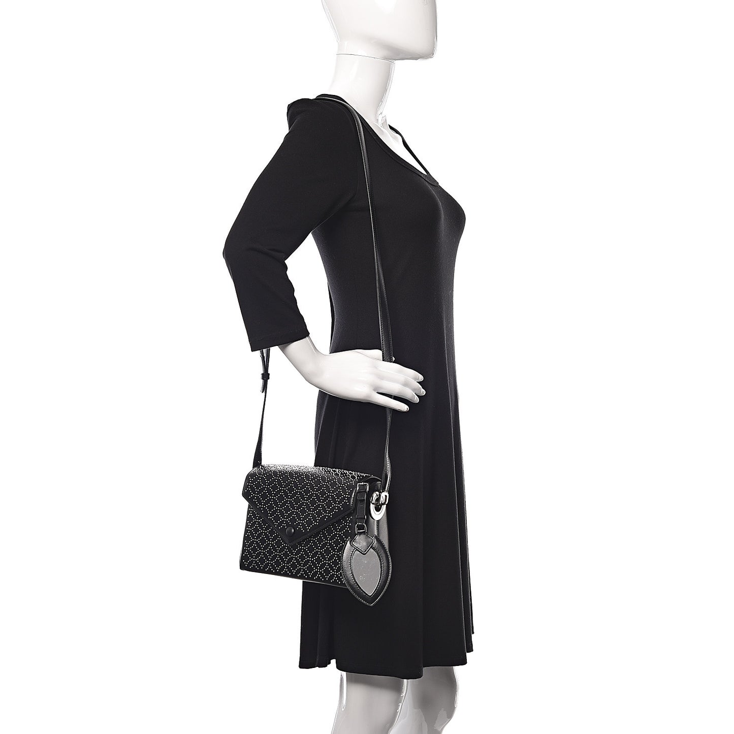 Calfskin Studded Arabesque Shoulder Bag Black