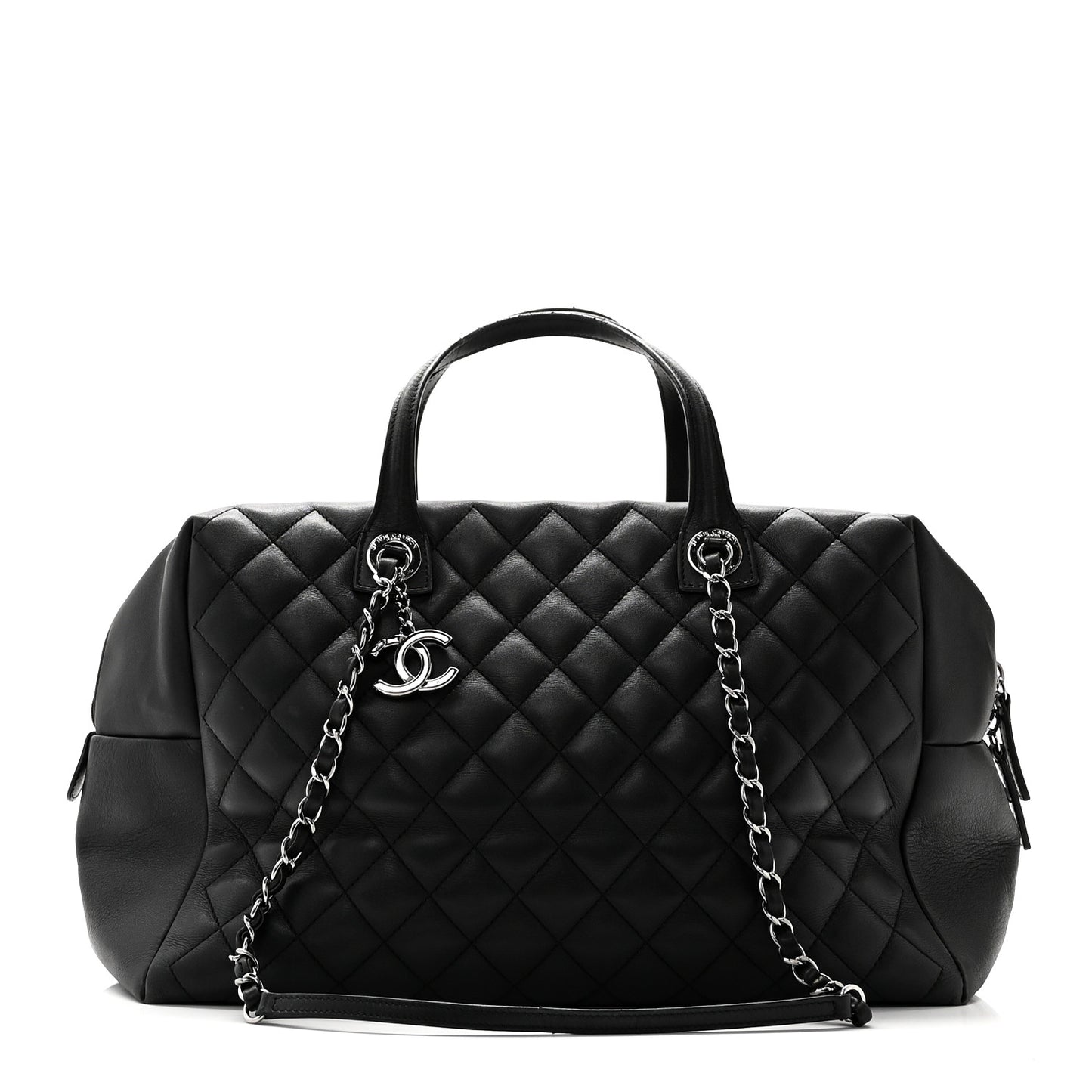 Calfskin Quilted Feather Weight Bowling Bag Black