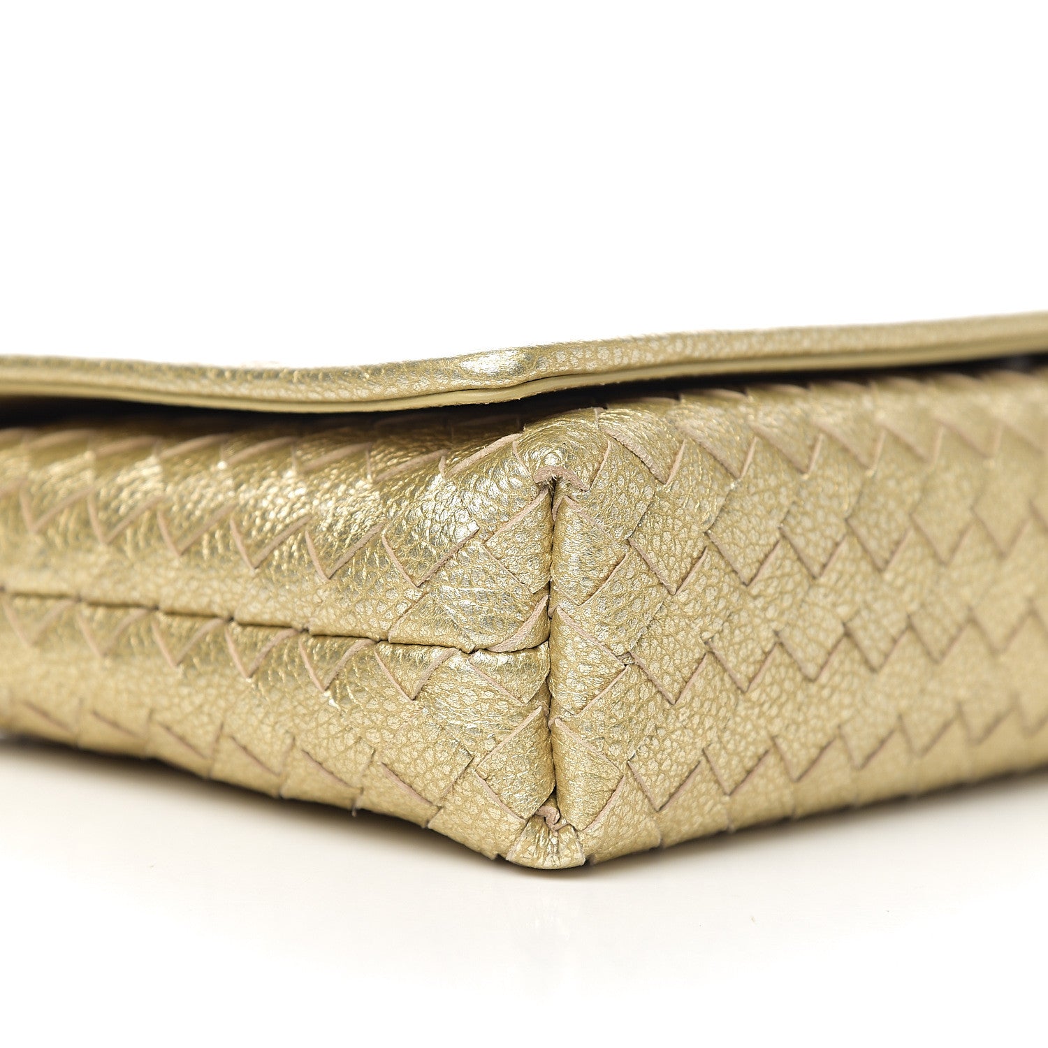 Bottega Veneta Metallic Goatskin Intrecciato Clutch Crossbody Gold 6 of 7