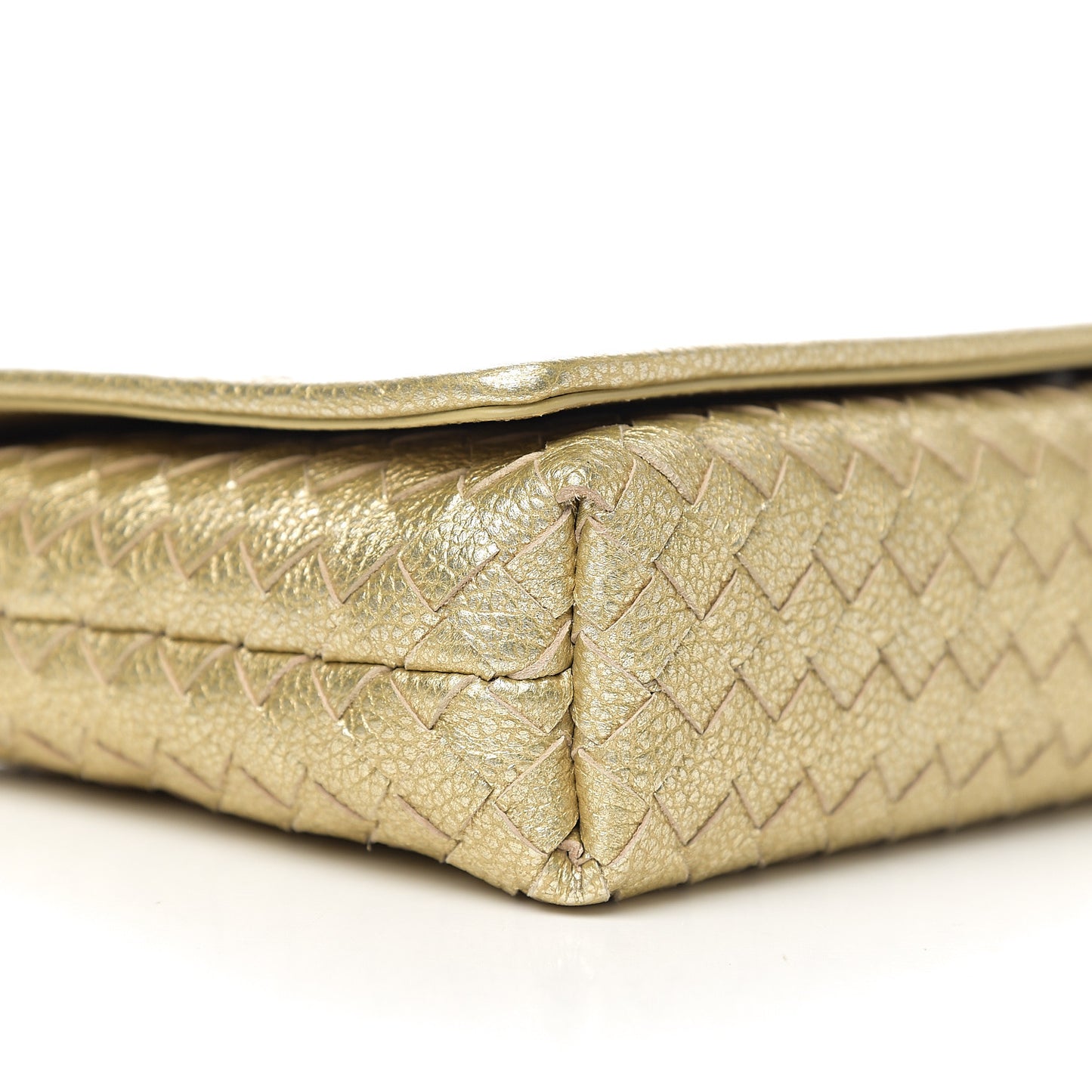 Metallic Goatskin Intrecciato Clutch Crossbody Gold