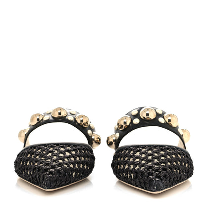 Jimmy Choo Raffia Nappa Basette Studded Flats 38.5 Black 2 of 7