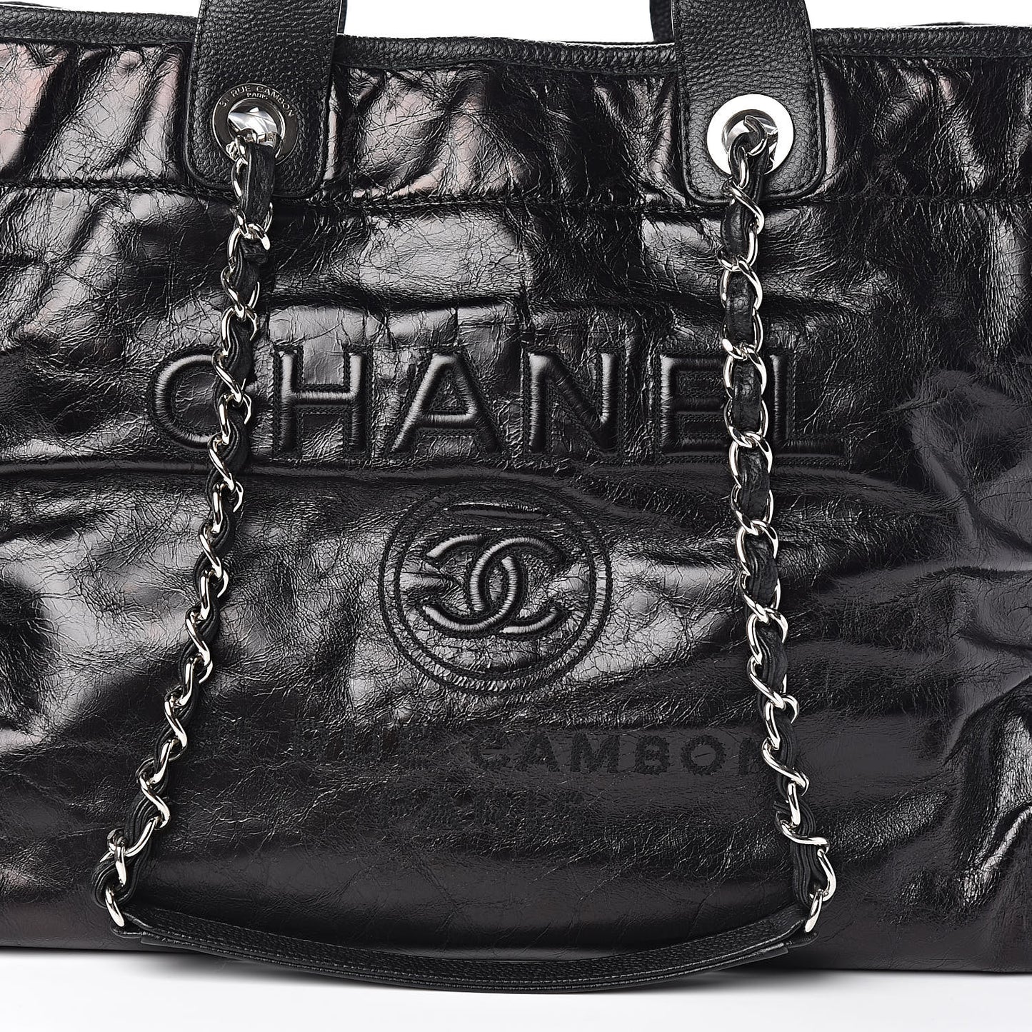 Glazed Calfskin Large Deauville Tote Black