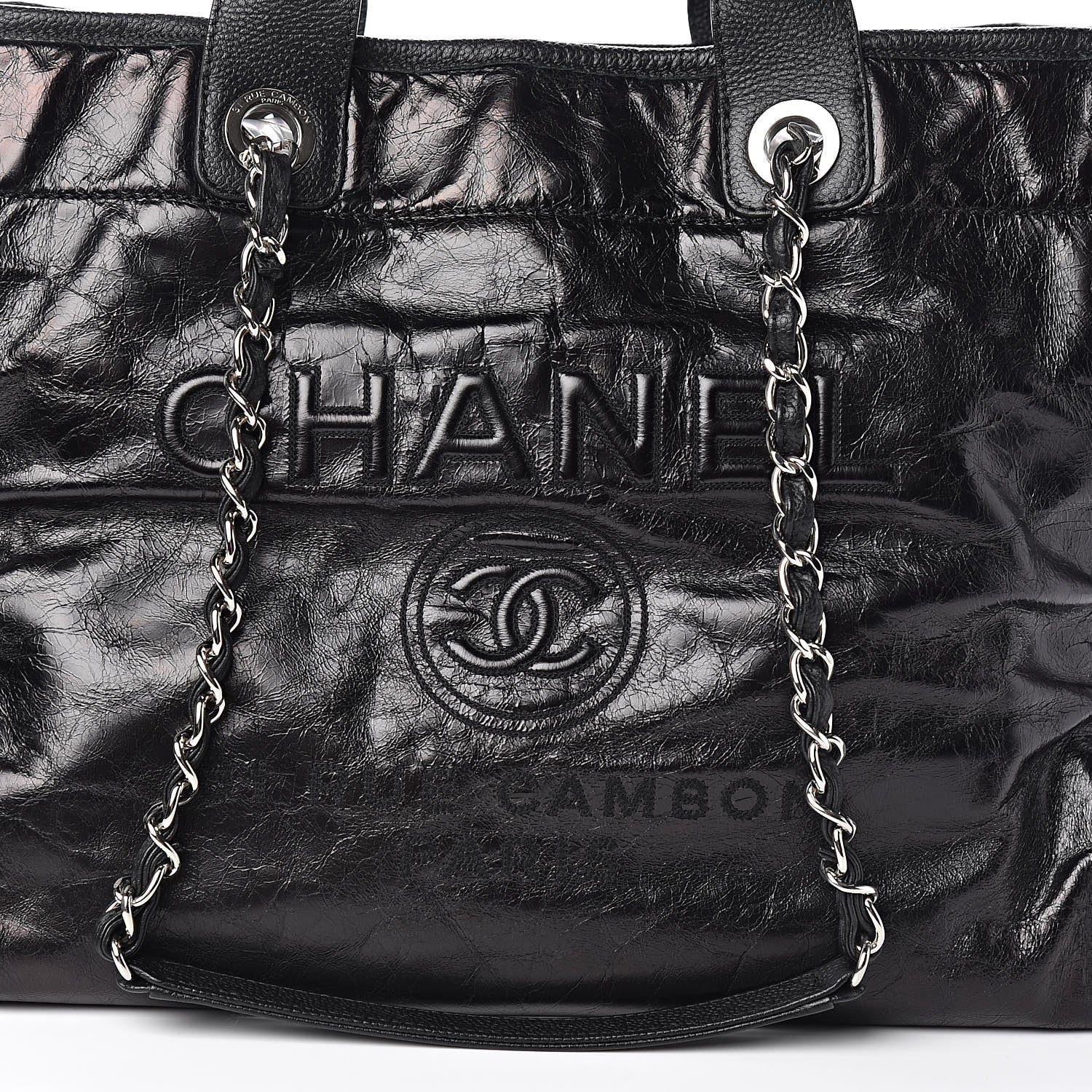 Chanel Glazed Calfskin Large Deauville Tote Black 11 of 11
