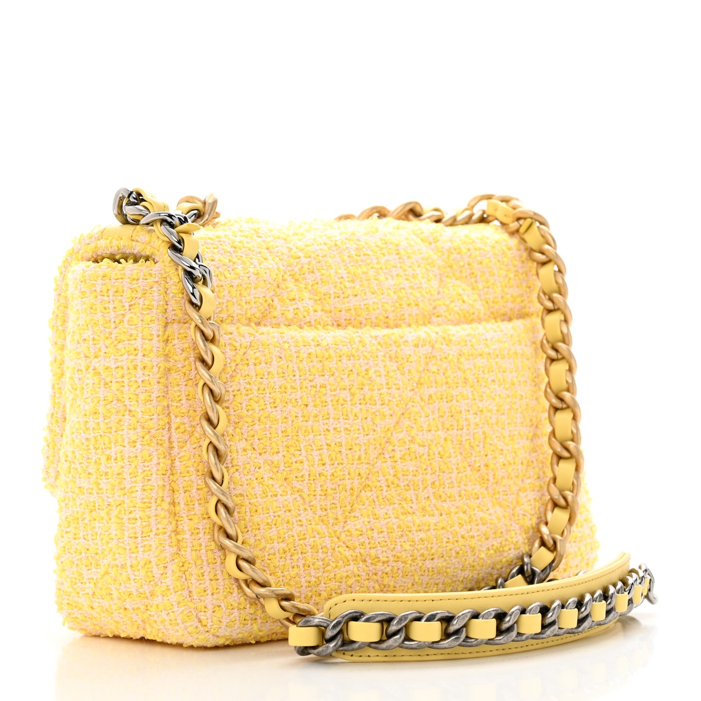 Tweed Quilted Medium Chanel 19 Flap Yellow Pink