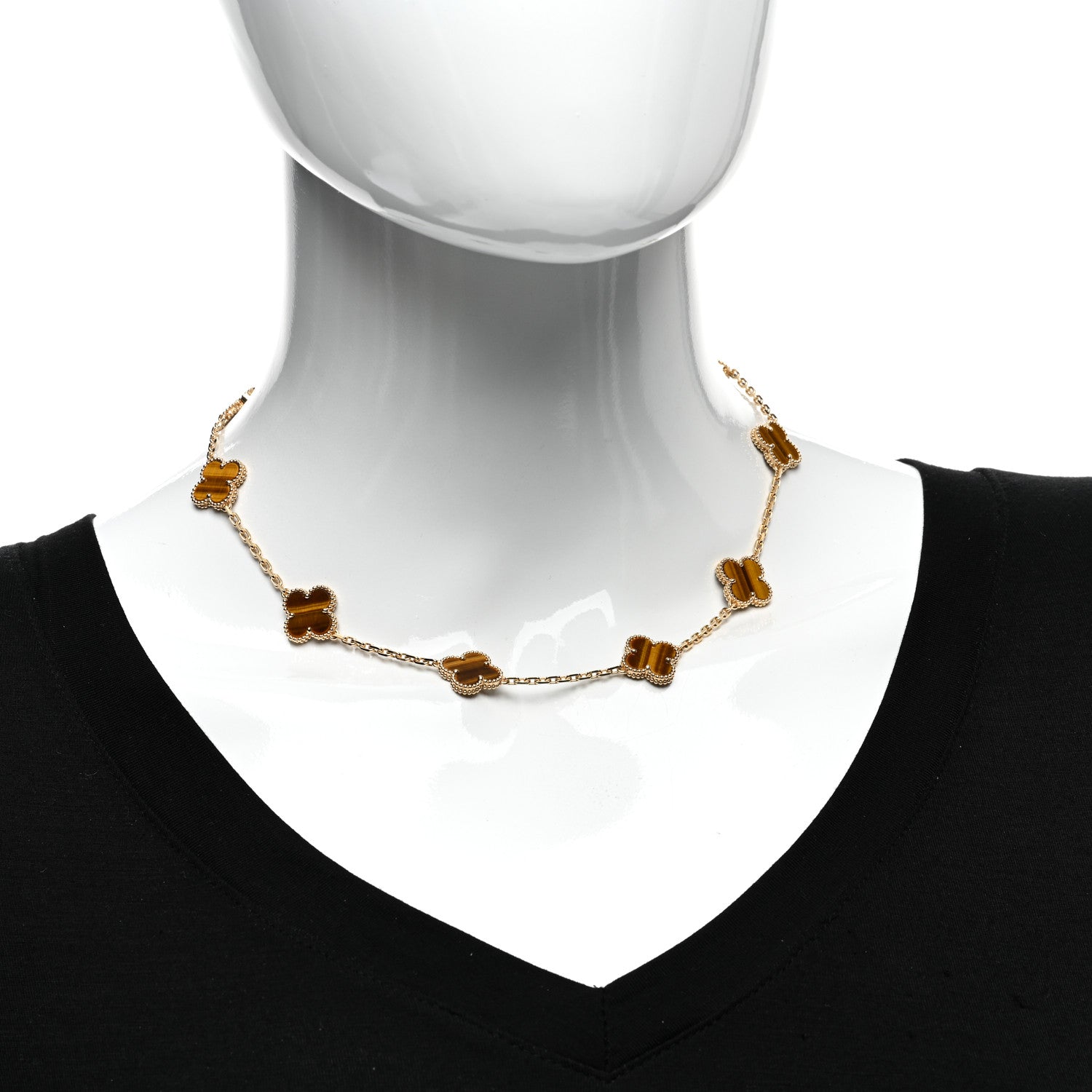 Van Cleef & Arpels 18K Yellow Gold Tiger Eye 10 Motifs Vintage Alhambra Necklace 2 of 5