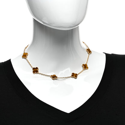 Van Cleef & Arpels 18K Yellow Gold Tiger Eye 10 Motifs Vintage Alhambra Necklace 2 of 5