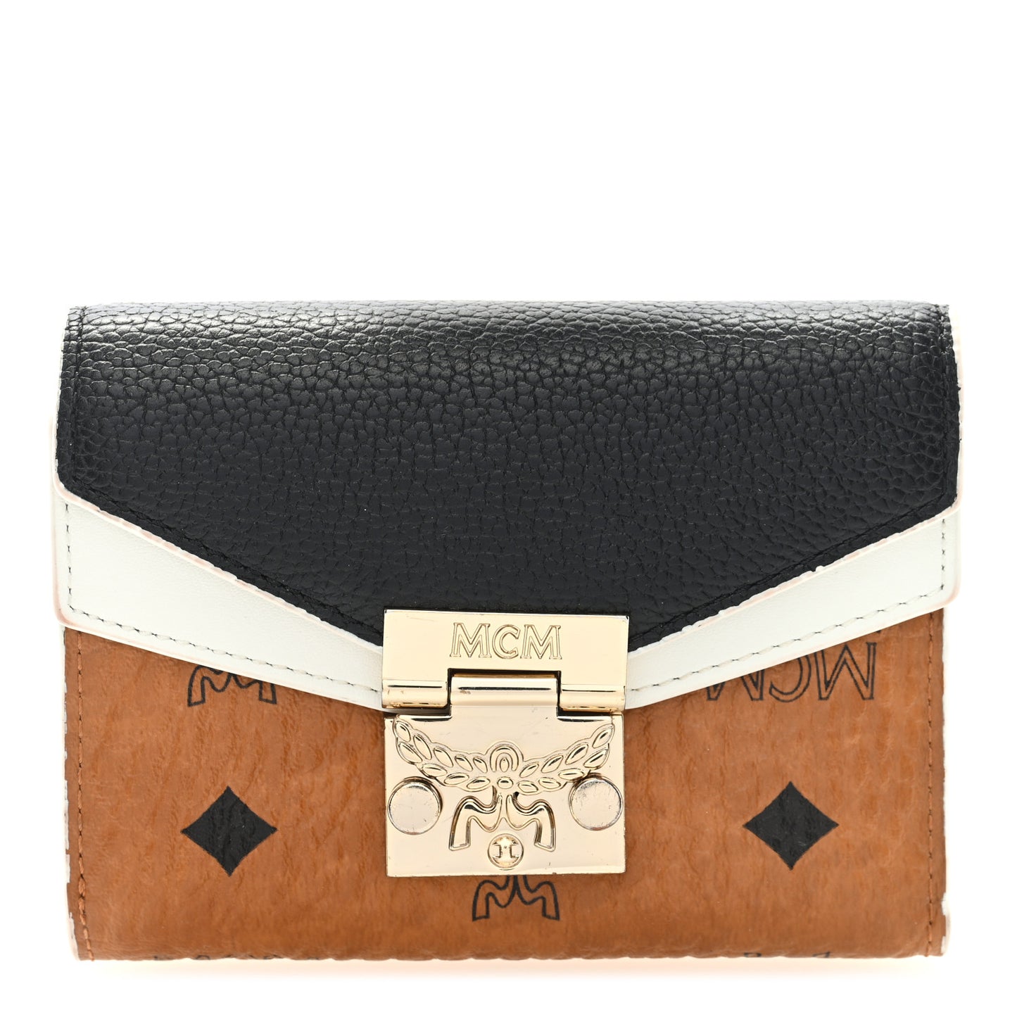 Calfskin Visetos Monogram Patricia Color Block Trifold Wallet Cognac Black White