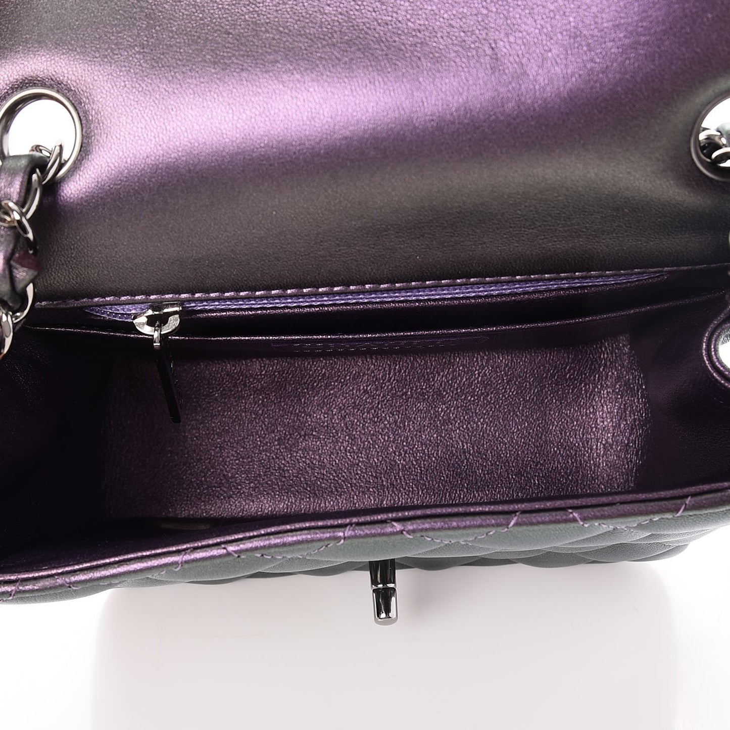 Iridescent Lambskin Quilted Mini Square Flap Dark Purple