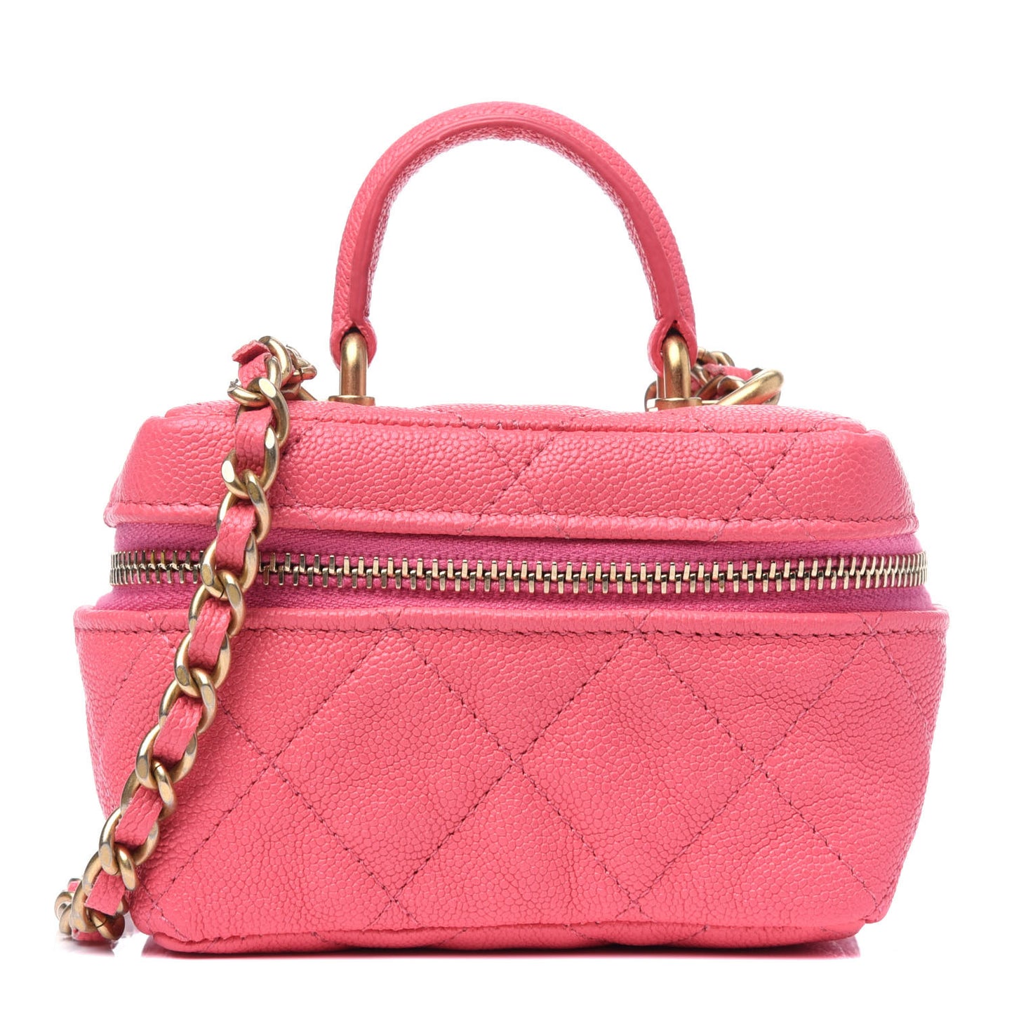 Caviar Quilted Mini Top Handle Vanity With Chain Pink