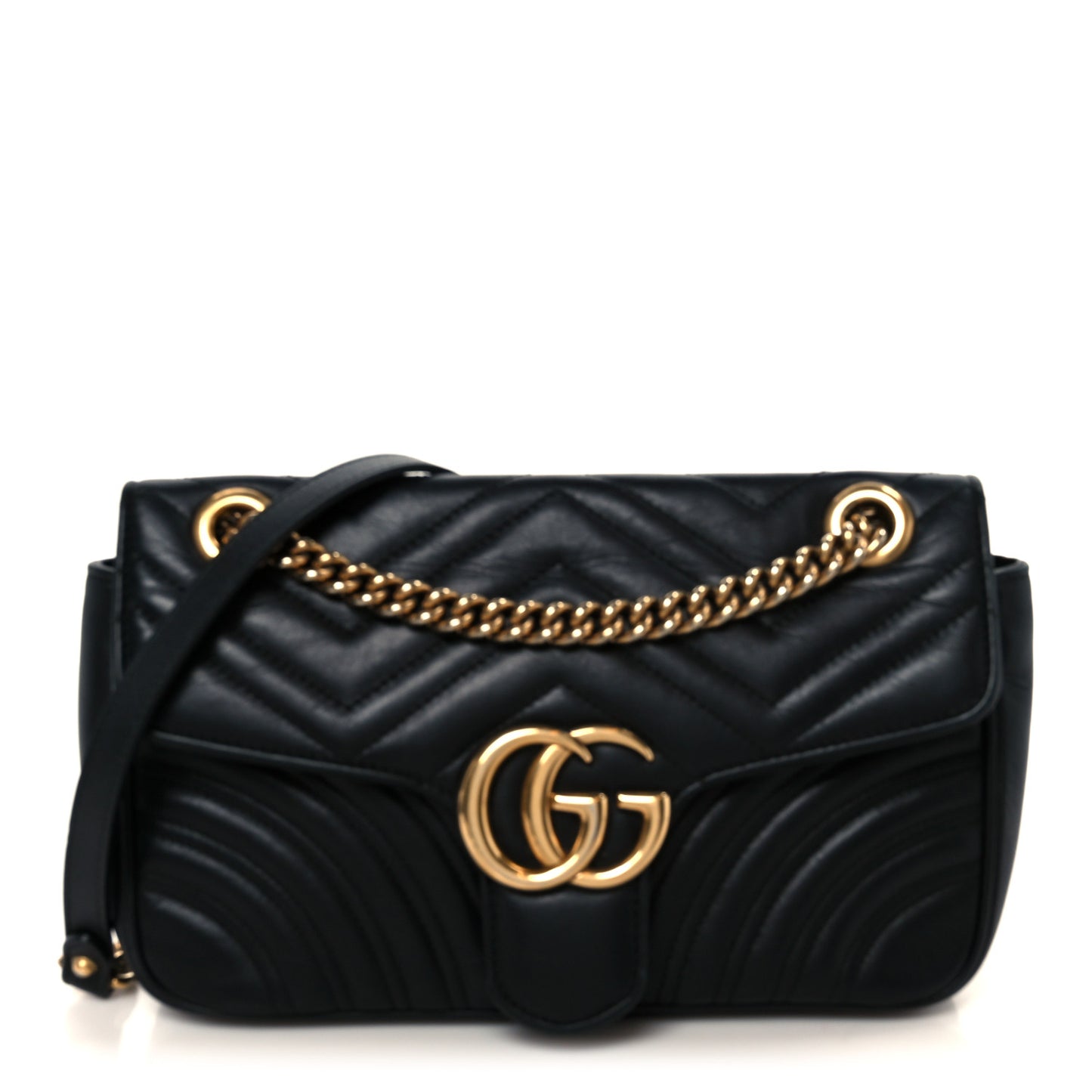 Calfskin Matelasse Small GG Marmont Shoulder Bag Black