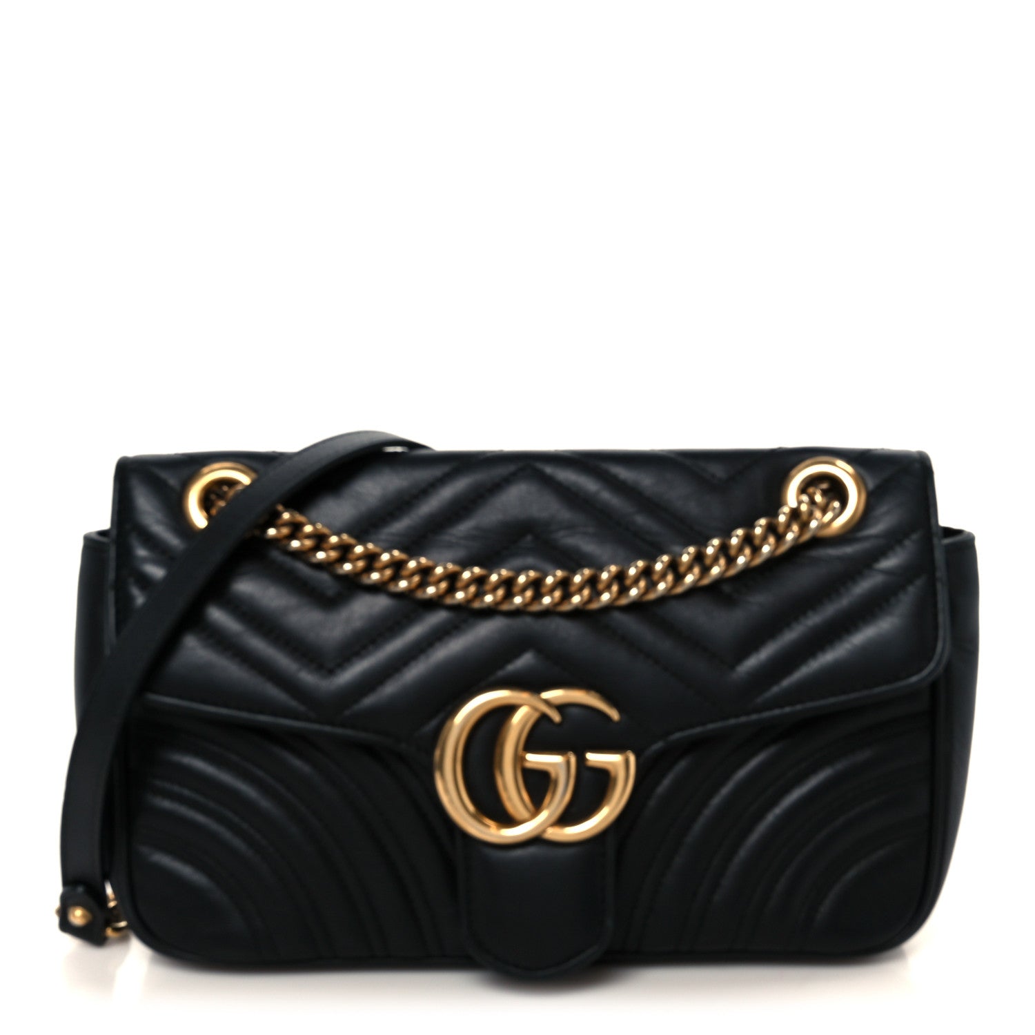 Gucci Calfskin Matelasse Small GG Marmont Shoulder Bag Black 1 of 11