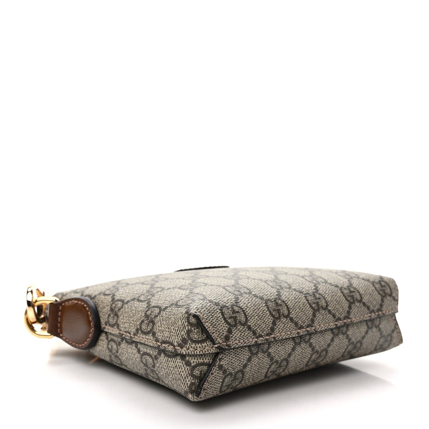 GG Supreme Monogram Azalea Calfskin Small Retro Interlocking G Wristlet Messenger Bag Beige Ebony Brown Sugar