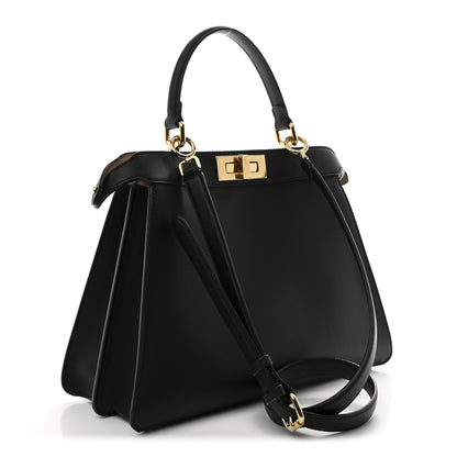 Fendi Vitello Seta Shiny Nappa Medium Peekaboo I SEE U Satchel Black Light Rose 3 of 11