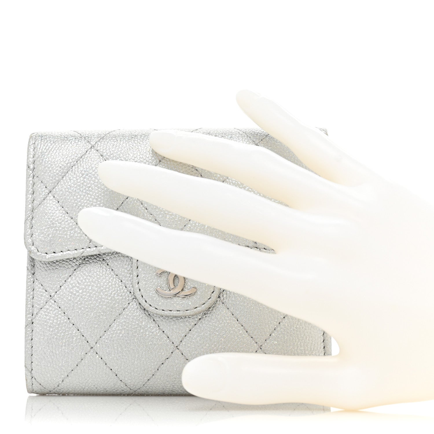 Chanel Metallic Caviar Quilted Compact Flap Wallet Silver 2 of 16
