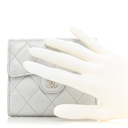 Chanel Metallic Caviar Quilted Compact Flap Wallet Silver 2 of 16