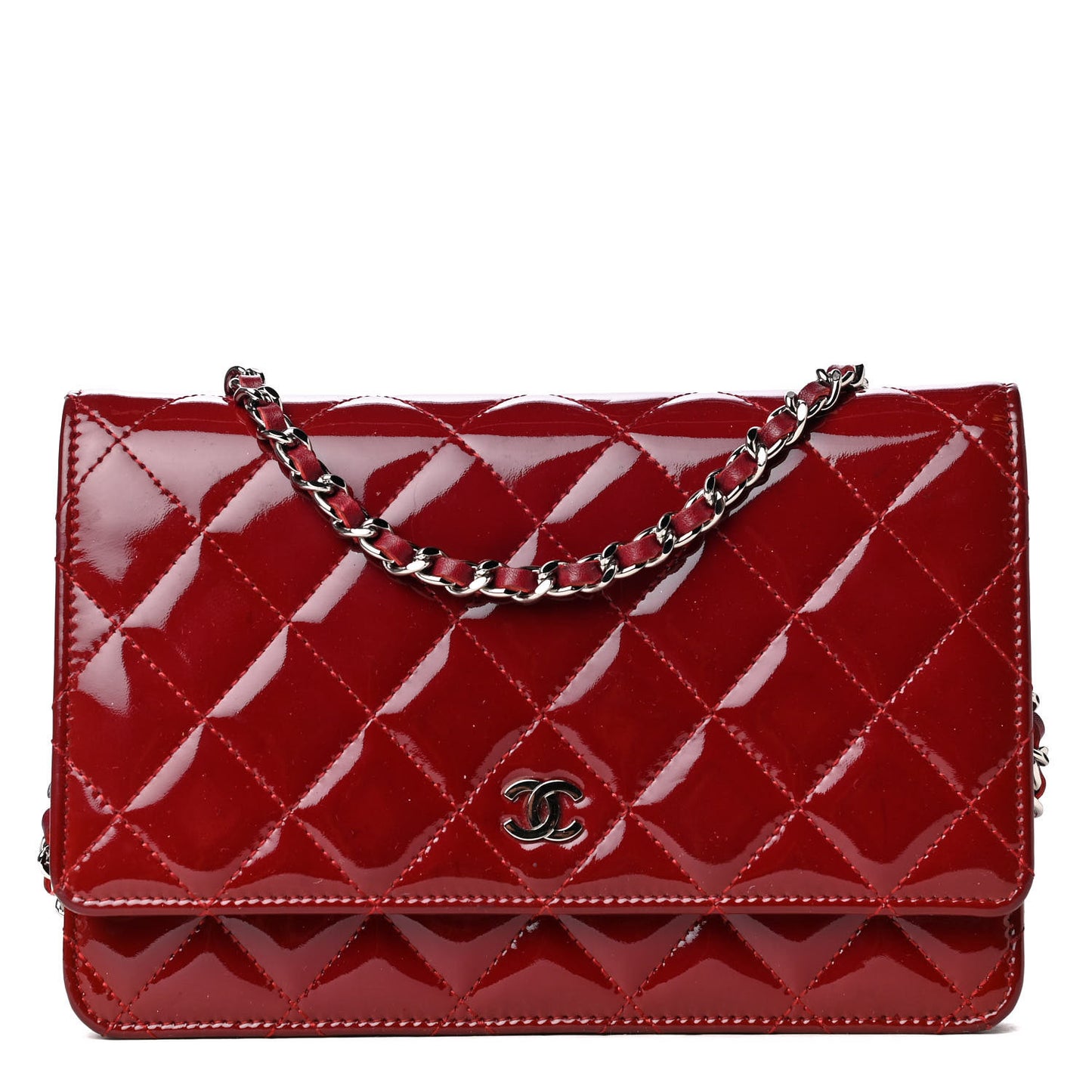 Patent Quilted Wallet On Chain WOC Red