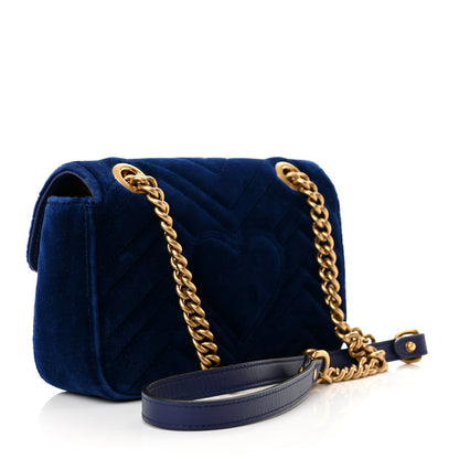 Gucci Velvet Matelasse Mini GG Marmont Shoulder Bag Cobalt Blue 3 of 11