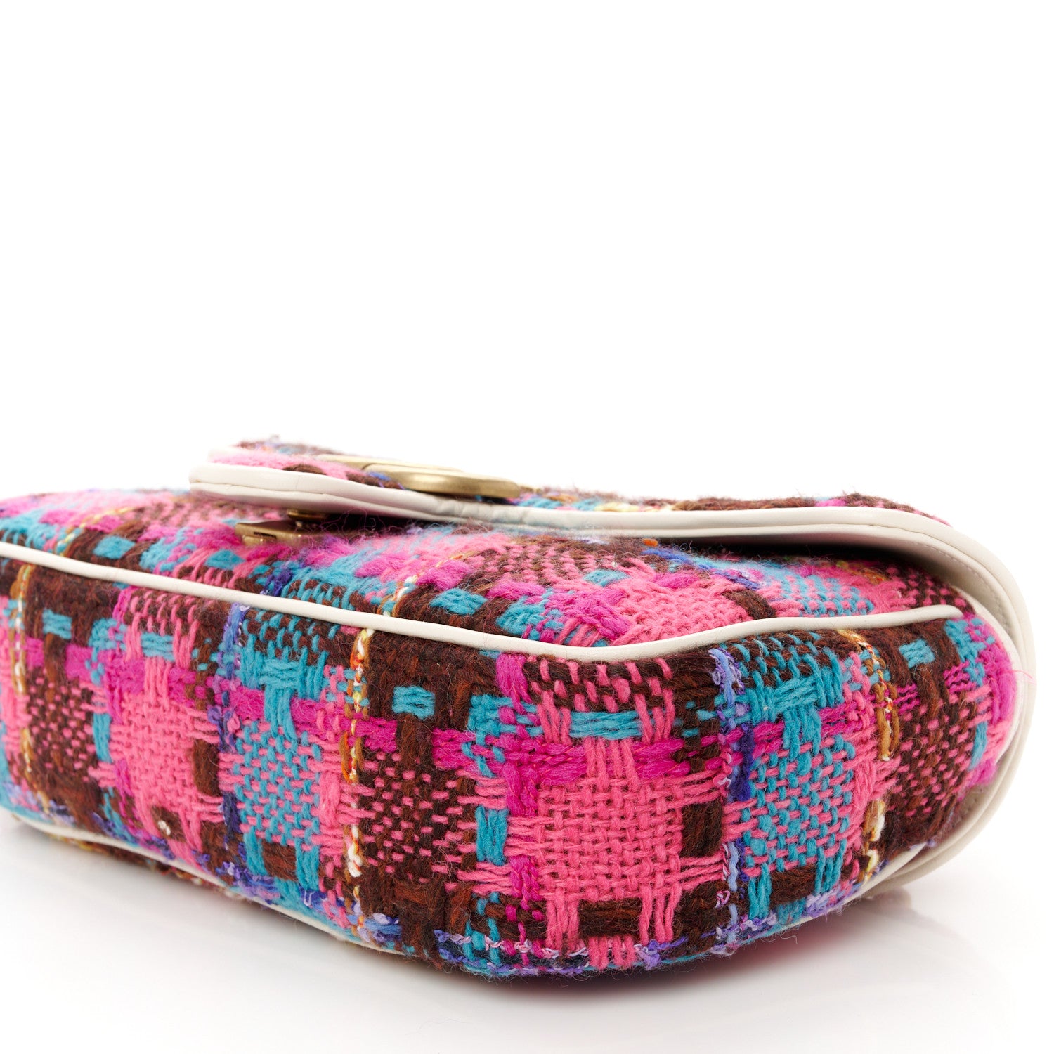Gucci Tweed Calfskin Spicy Check Small GG Marmont Shoulder Bag Pink Multicolor Mystic White 11 of 11
