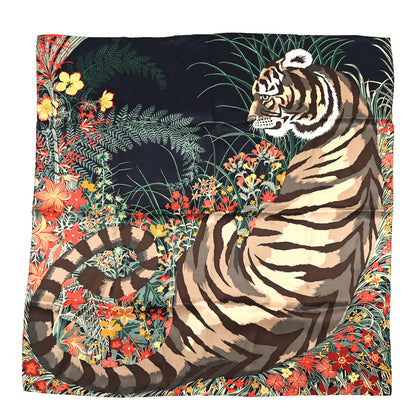 Hermes Silk Tyger Tyger Scarf 70 Black Beige Corail 1 of 3