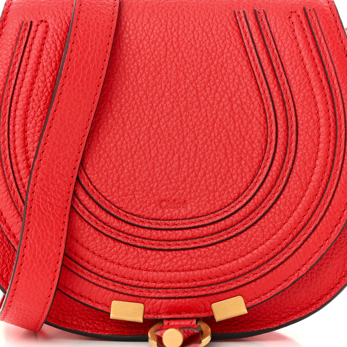 Grained Calfskin Small Marcie Saddle Bag Red