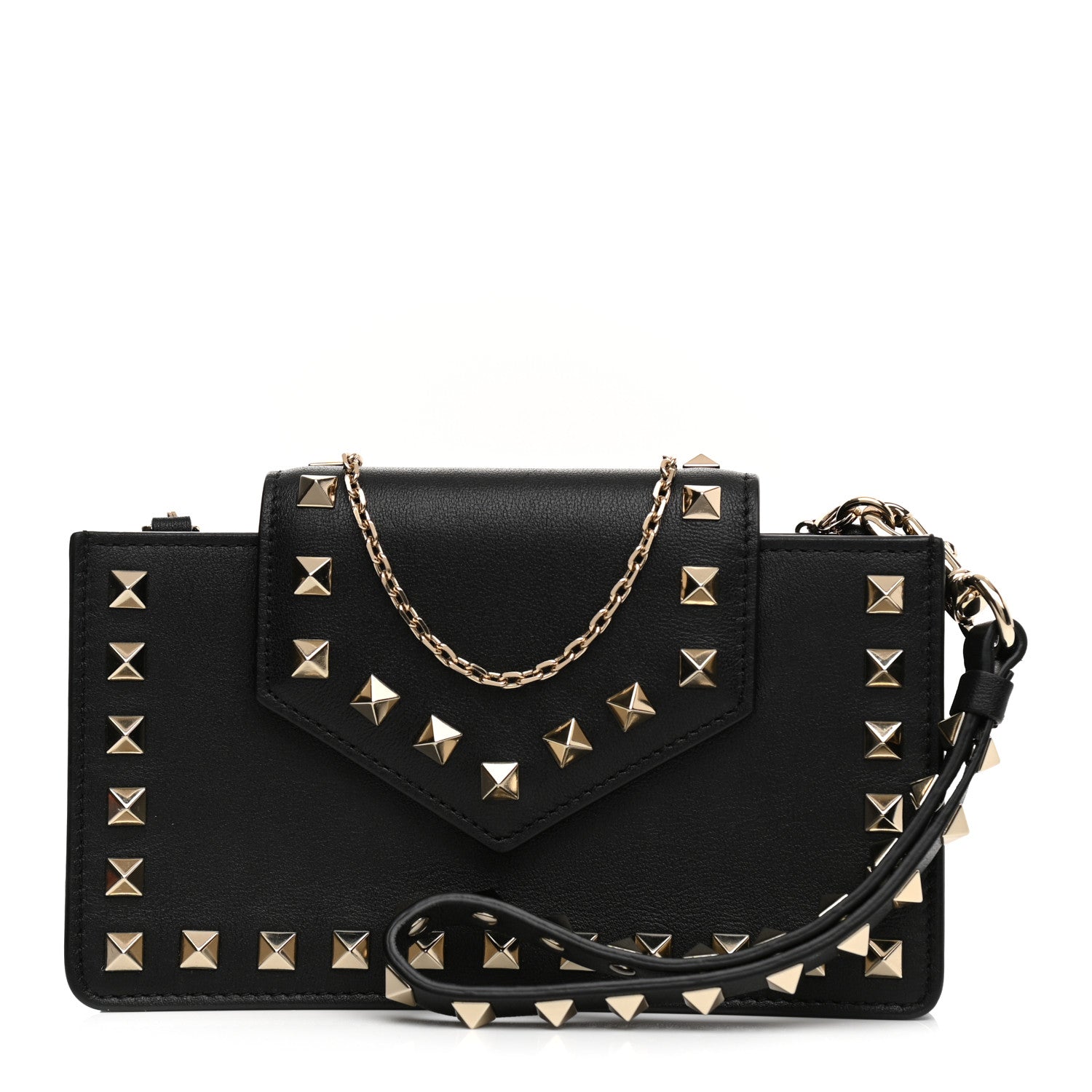 Valentino Garavani Calfskin Rockstud Phone Case With Chain Black 1 of 25