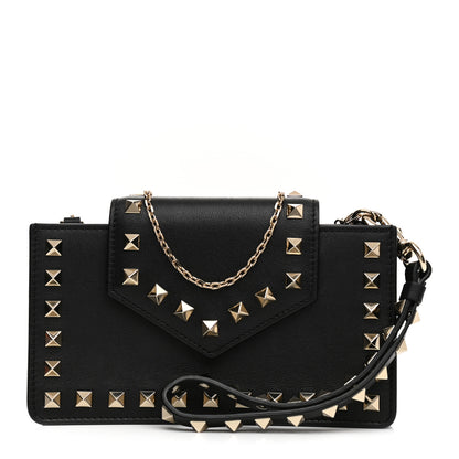 Valentino Garavani Calfskin Rockstud Phone Case With Chain Black 1 of 25
