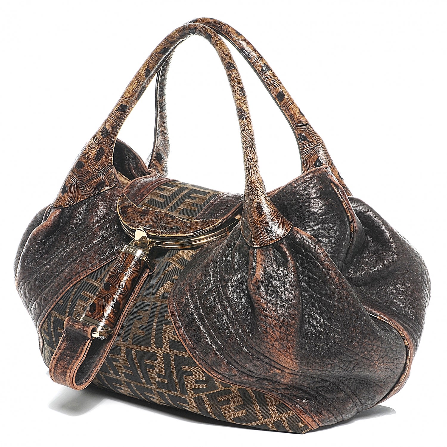 Fendi Zucca Nappa Nuvolata Vitello Tortuga Spy Tobacco Moro 5 of 12