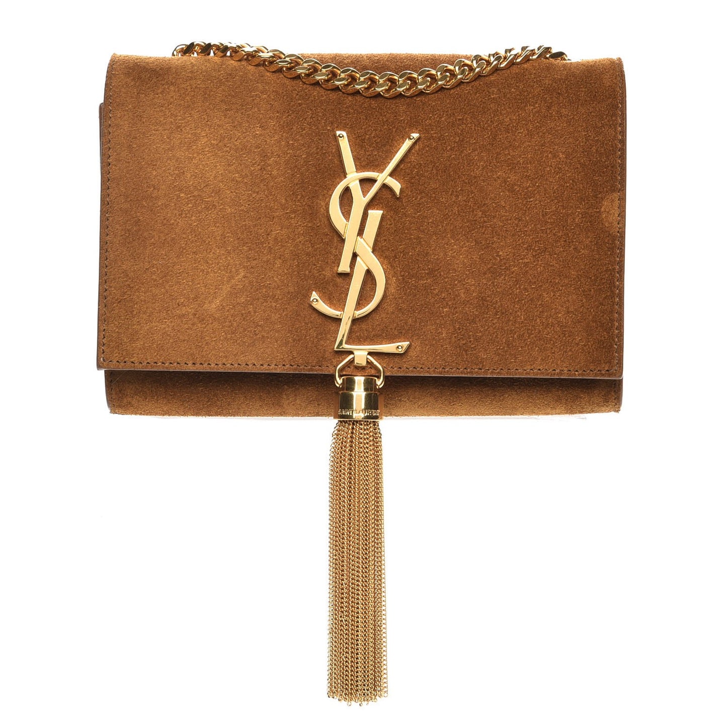 Suede Small Classic Monogram Kate Tassel Satchel Light Ochre