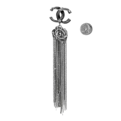 Chanel Crystal Chain Fringe CC Brooch Silver 2 of 3