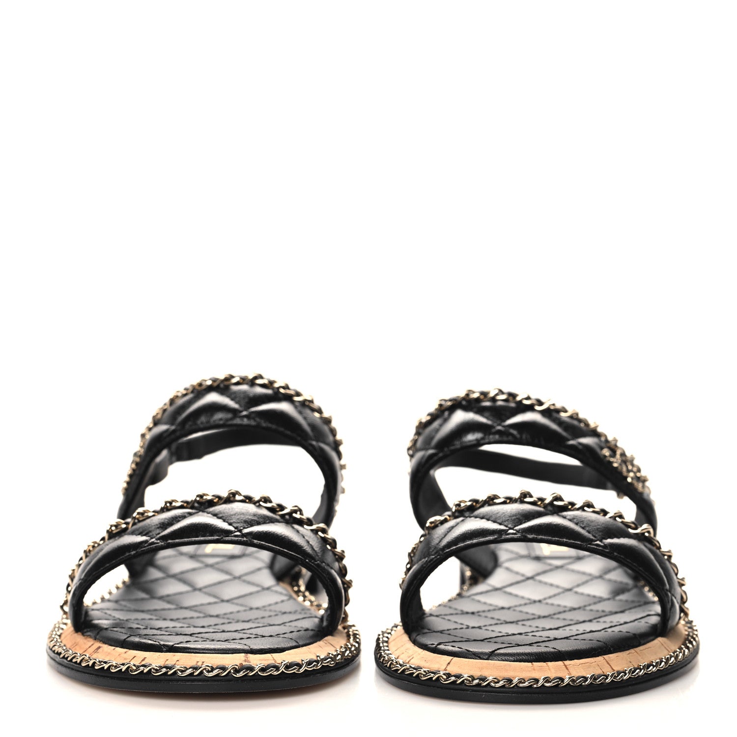 Chanel Shiny Lambskin Quilted Chain CC Sandals 40 Black 3 of 10