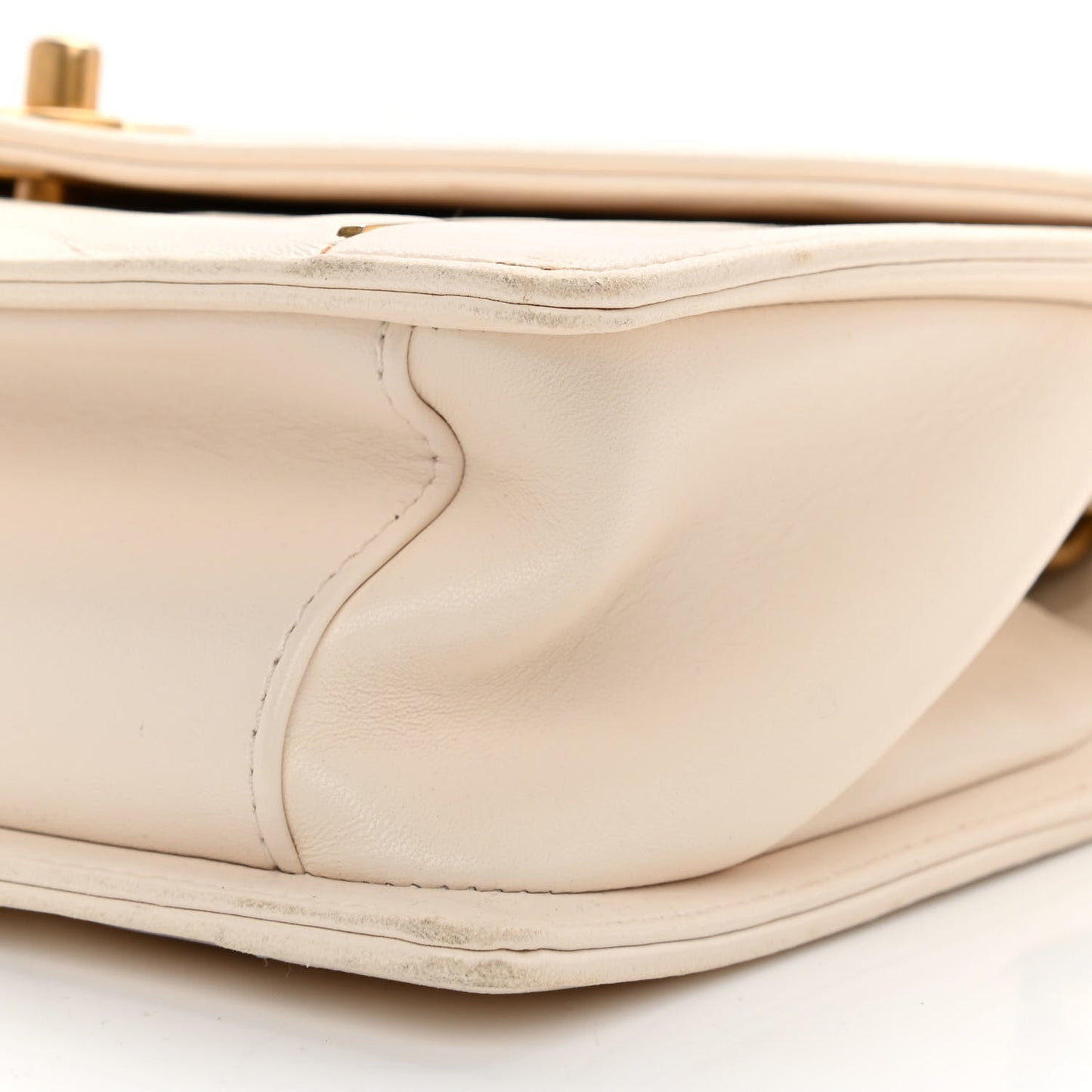 Lambskin Reversed Chevron Quilted Flap White