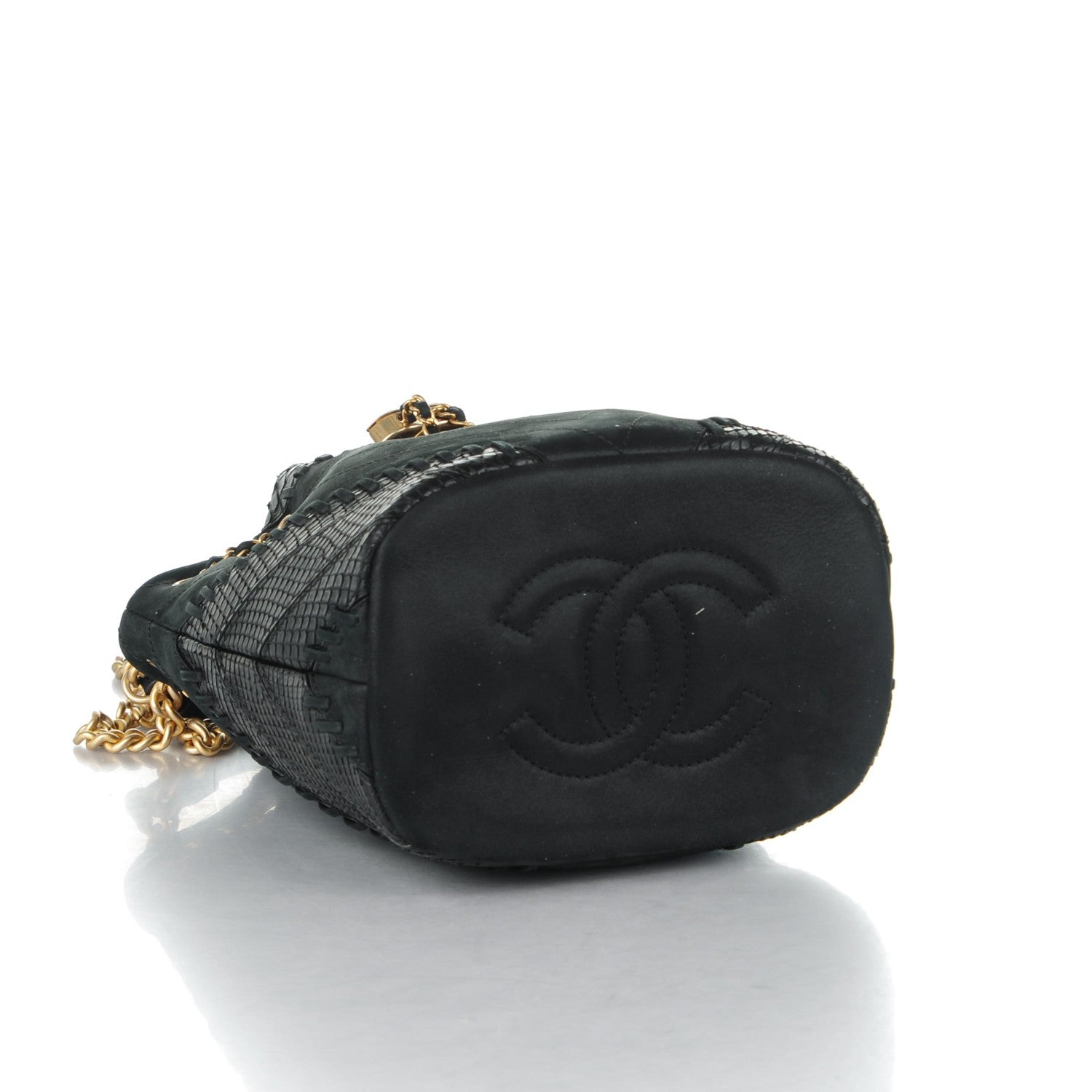 Chanel Iridescent Calfskin Python Patchwork Chevron Drawstring Bag Black 4 of 7