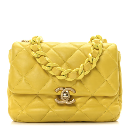 Chanel Lambskin Quilted Mini Lacquered Chain Flap Yellow 1 of 10