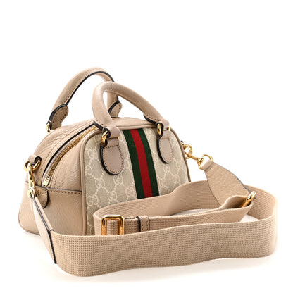 Gucci GG Supreme Monogram Textured Dollar Calfskin Web Mini Ophidia Top Handle Bowler Bag Beige Mystic White Oatmeal 3 of 11
