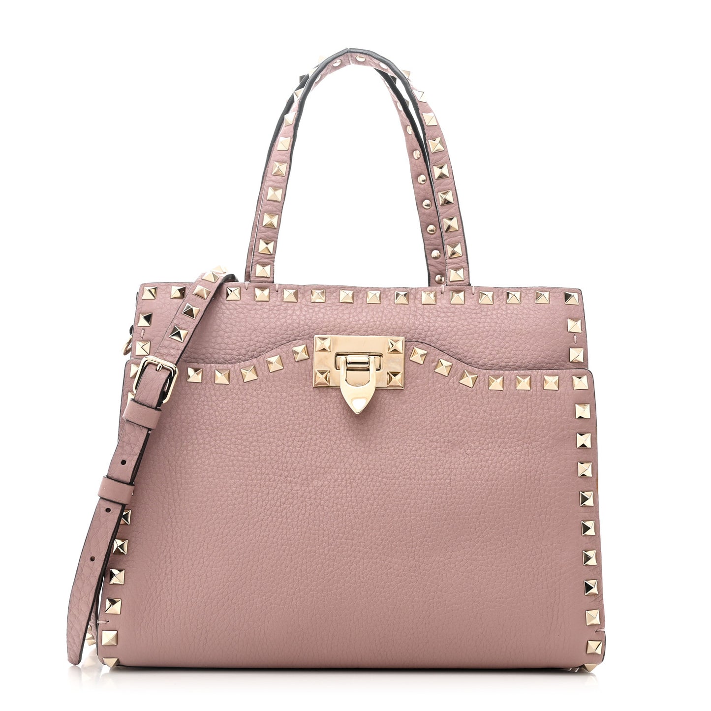 Grained Calfskin Rockstud Flip Lock Tote Lipstick