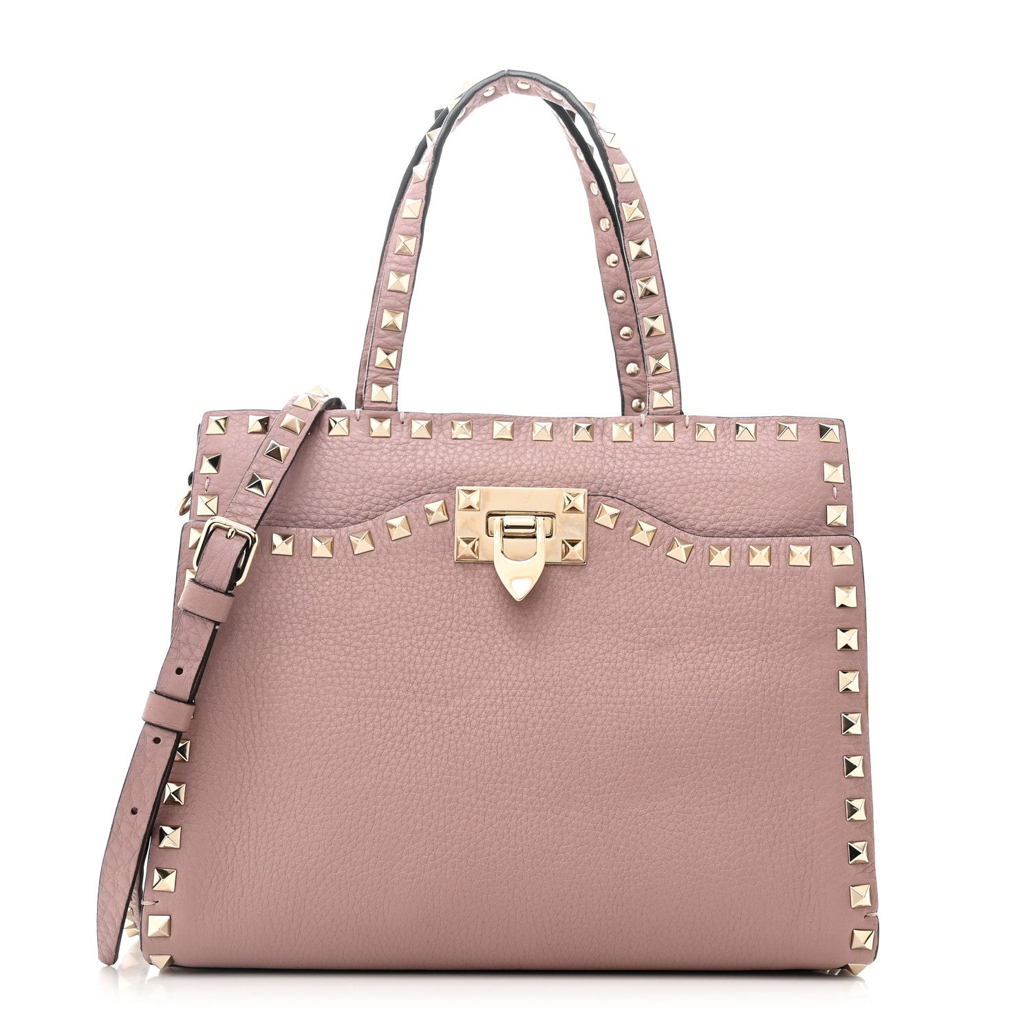 Valentino Garavani Grained Calfskin Rockstud Flip Lock Tote Lipstick 1 of 9