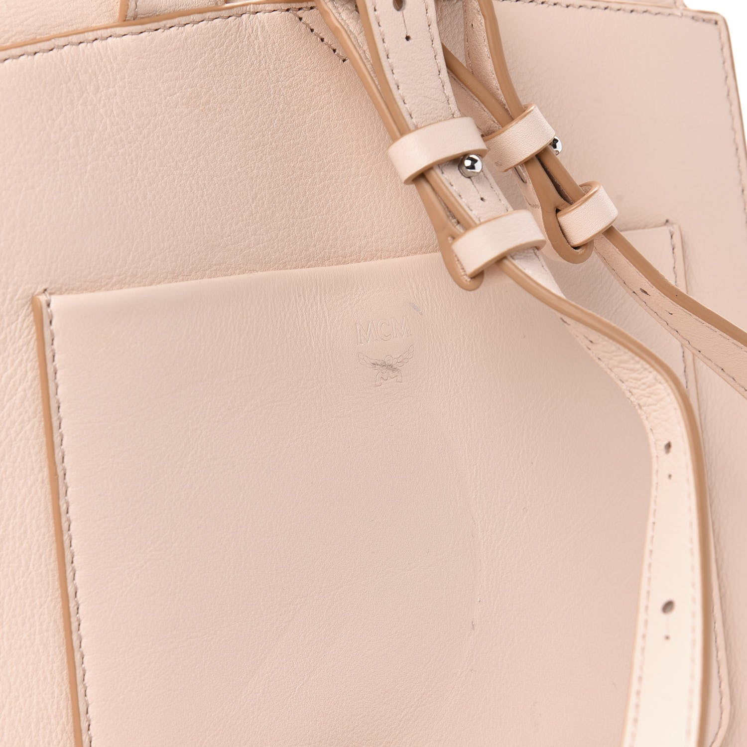 MCM Calfskin Essential Monogram Small Backpack Bisque 10 of 12
