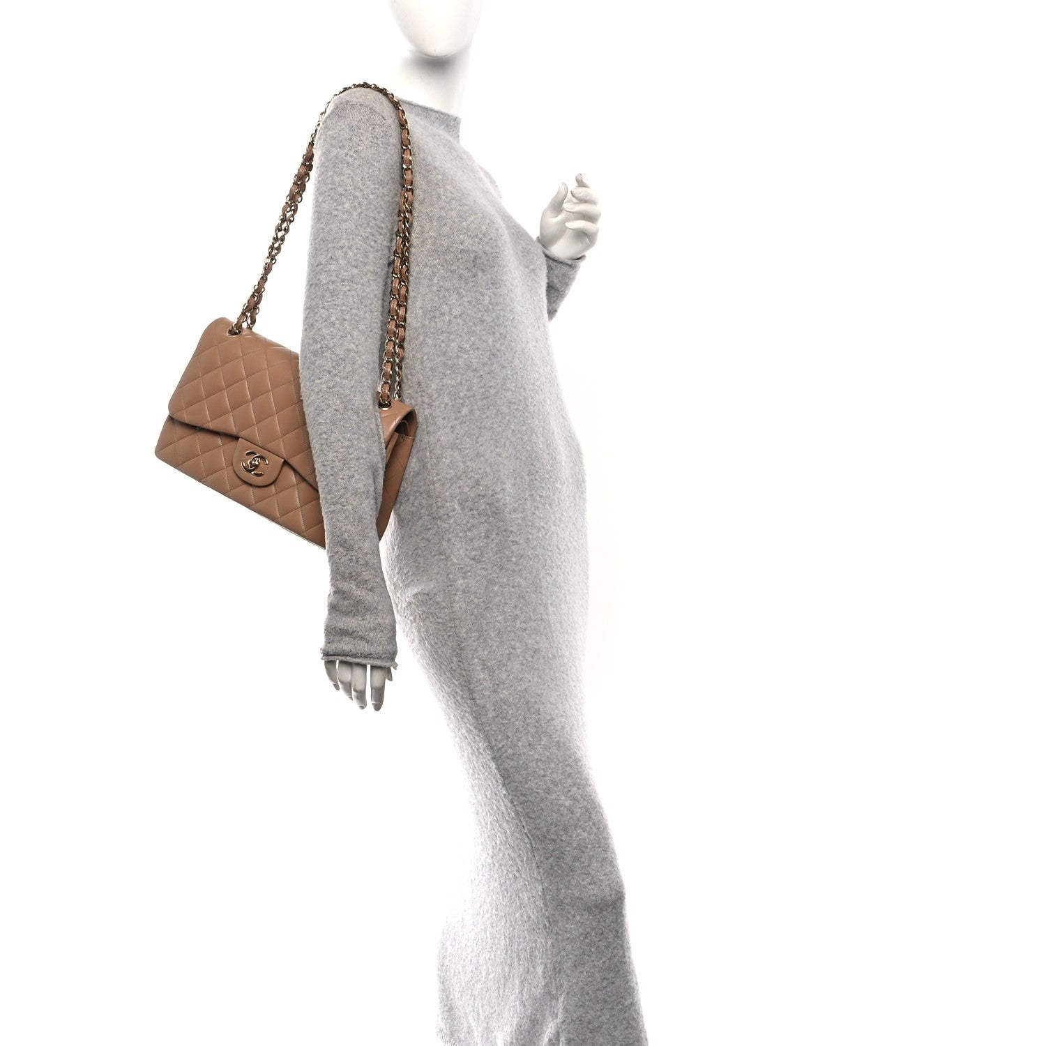 Chanel Lambskin Quilted Jumbo Double Flap Dark Beige 1864700